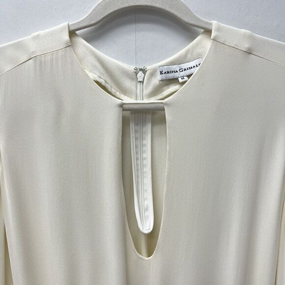 Karina Grimaldi Jack Solid Mini Dress Ivory White Long Sleeve Keyhole Size M - Picture 3 of 15